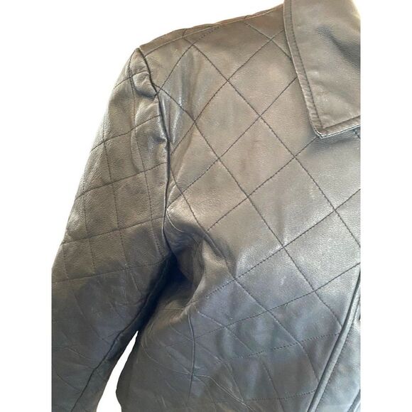 Vintage Dialogue QVC Style Diamond Stitch Black Leather Jacket Women’s M - Picture 9 of 15